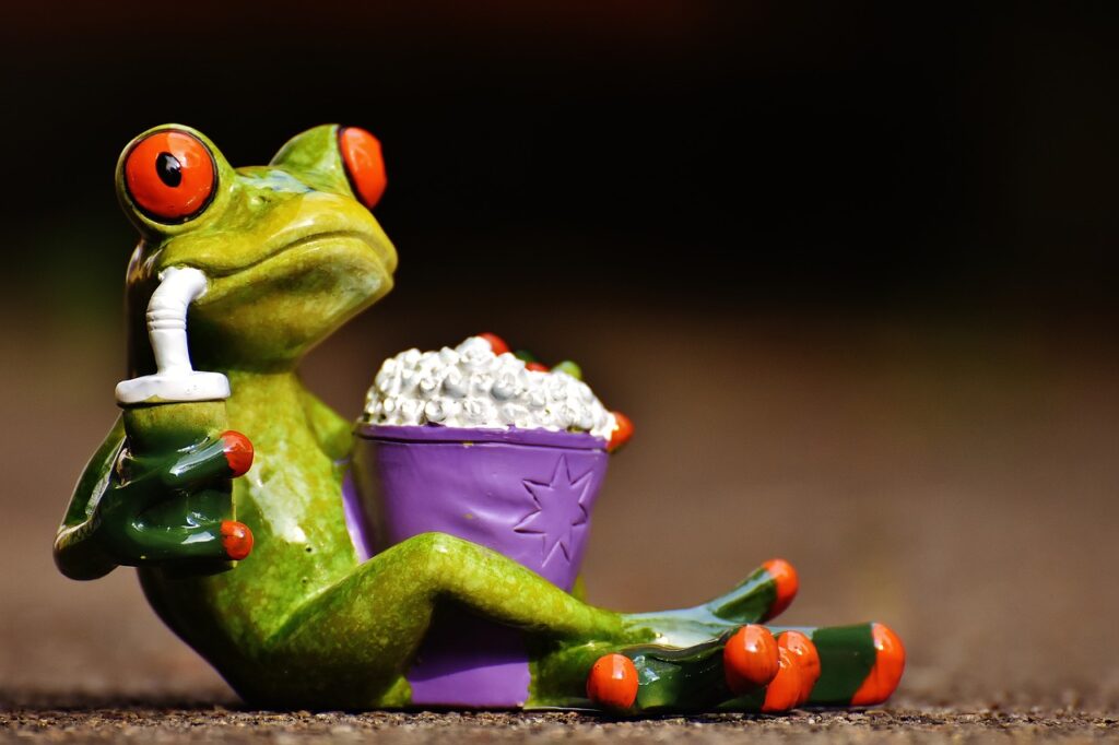 frog, cinema, popcorn