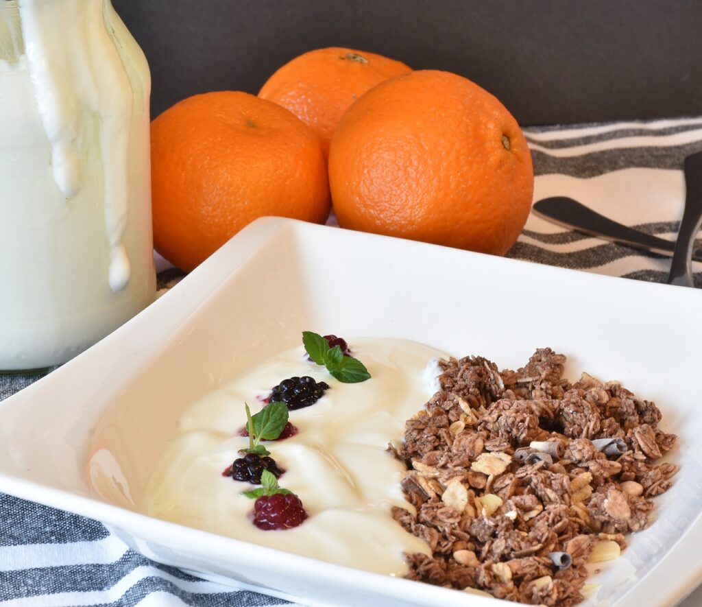 muesli, breakfast, glass